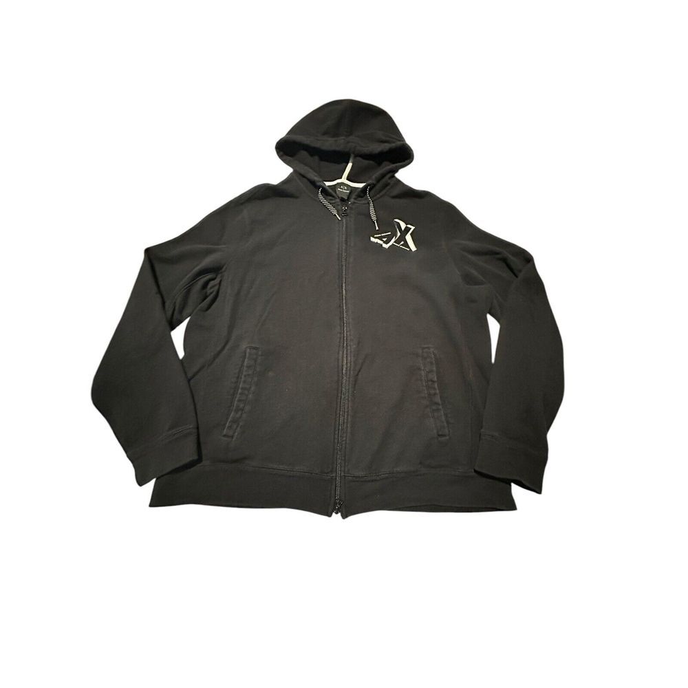 Armani Exchange AX Men's XL Full Zip Logo Hoodie Sweatshirt Jacket Black #UV5-1